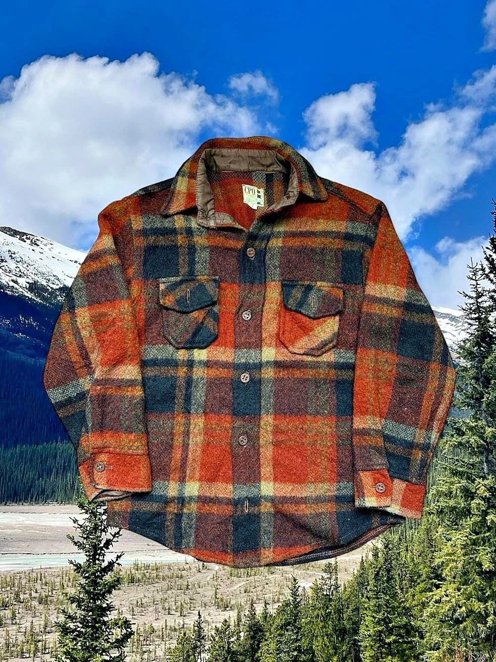 60s William Barry CPO Plaid Wool Shirt Jacket Youth Large